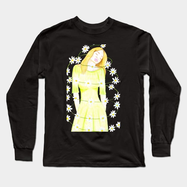 Dancing with the Daisies- Dark Blue Long Sleeve T-Shirt by EarthSoul